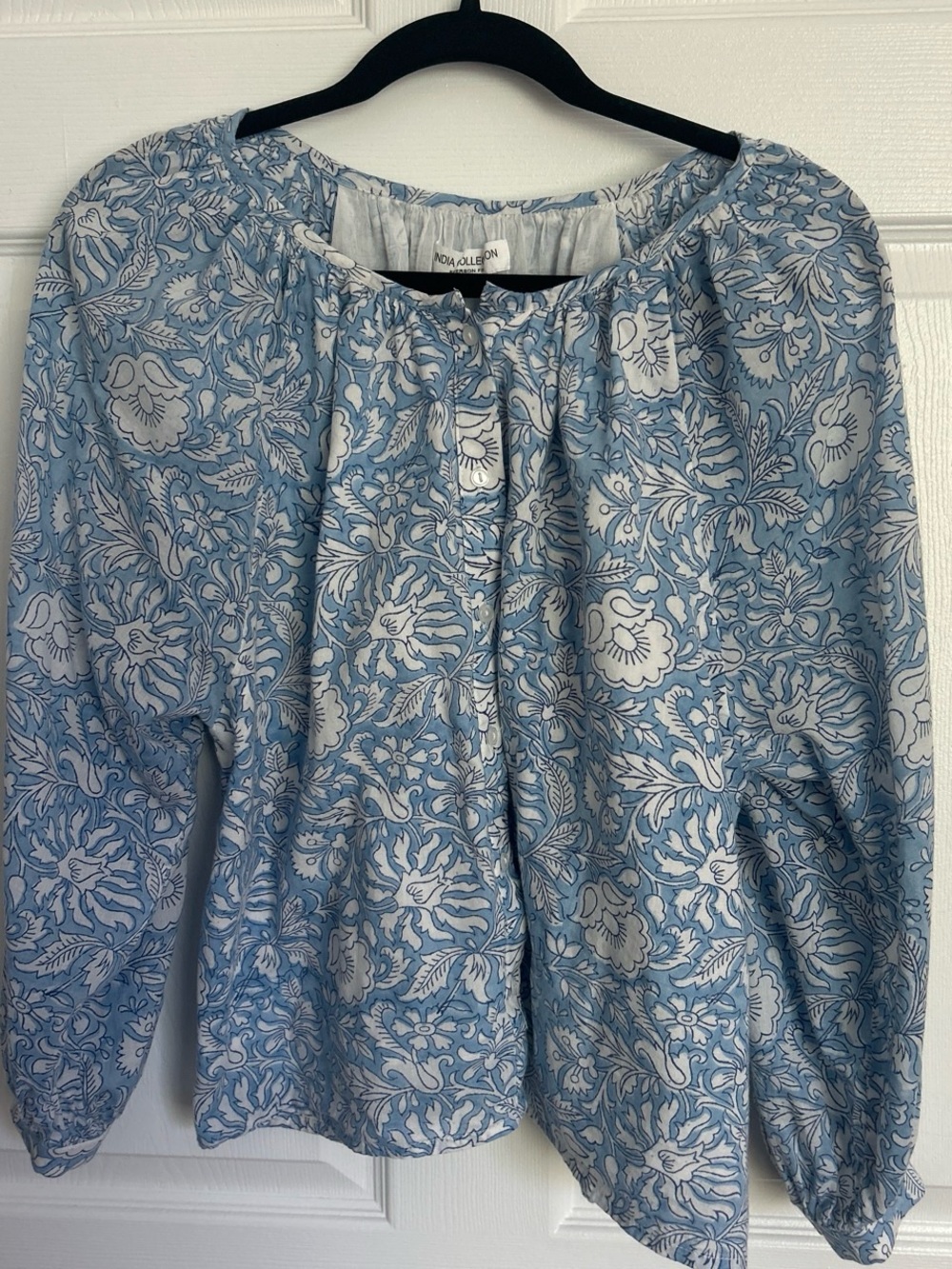 Emerson Fry Light Blue and White Floral Peasant Blouse